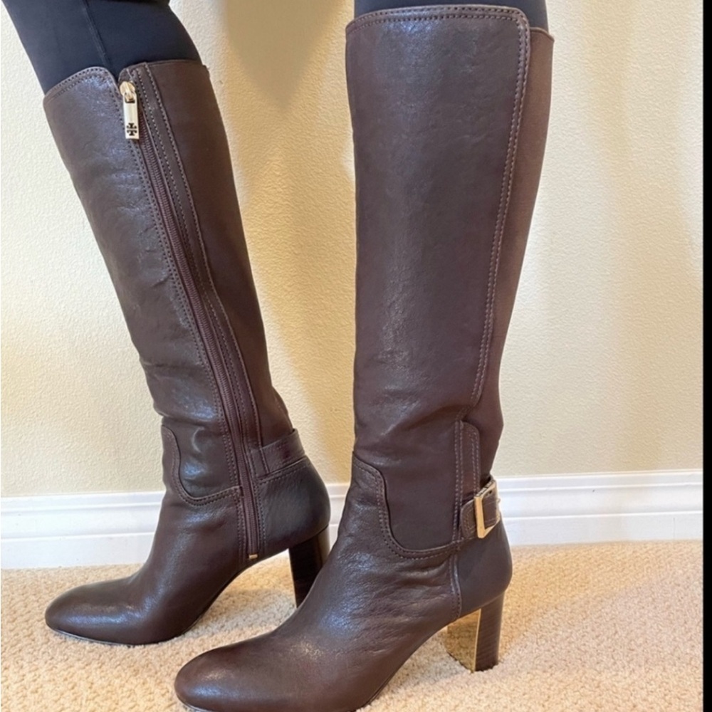 Tory Burch Brown Leather Gold Buckle High Heel Knee
High Boots